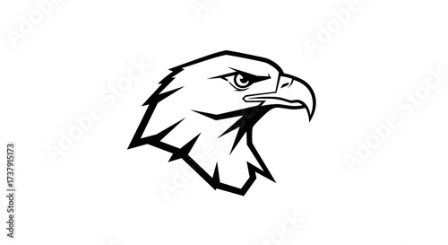 Black outline eagle head mascot facing right flat illustration