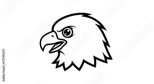 Stylized black and white eagle head profile with open beak flat illustration