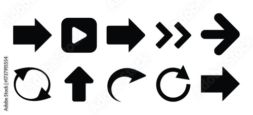 Play and rotate arrow icons set circle navigation direction pointer