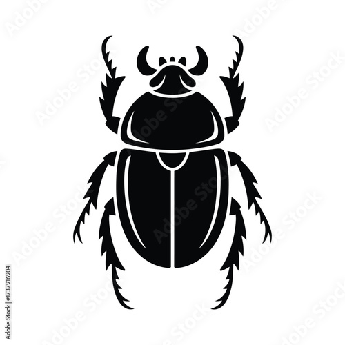 Stylized black silhouette of an ancient egyptian scarab beetle