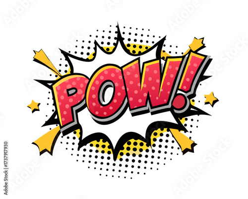 Sound effect bubble with exclamation ‘Pow!’ in retro halftone comic book style