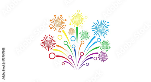 Vibrant explosion of celebratory fireworks in dynamic vector graphics and white background