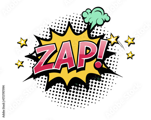 Sound effect bubble with exclamation ‘Zap!’ in retro halftone comic book style