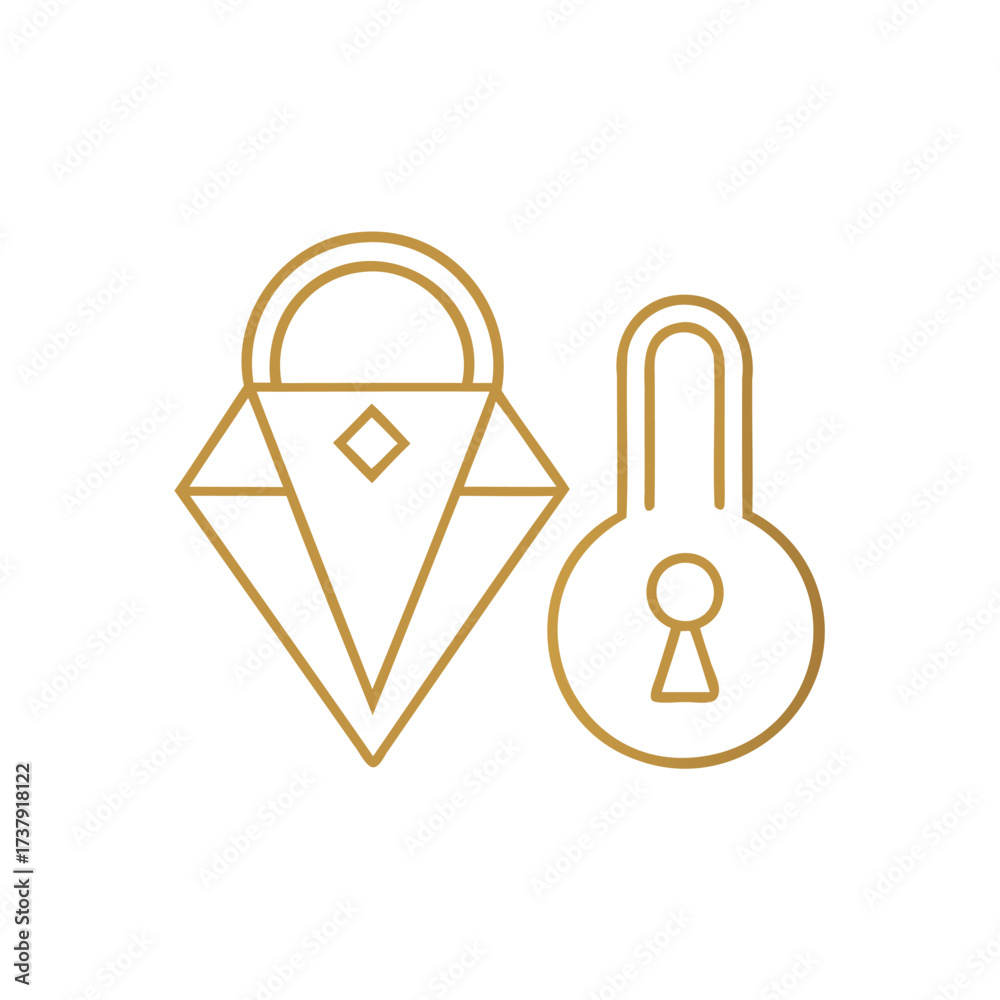 Fototapeta premium Golden diamond and lock icon representing security and value
