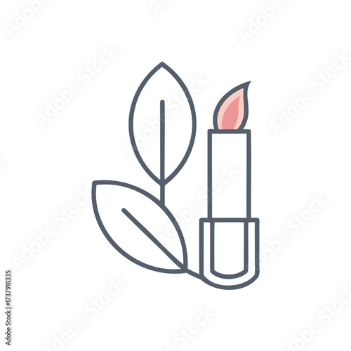 Lipstick with natural leaf icon for organic beauty products