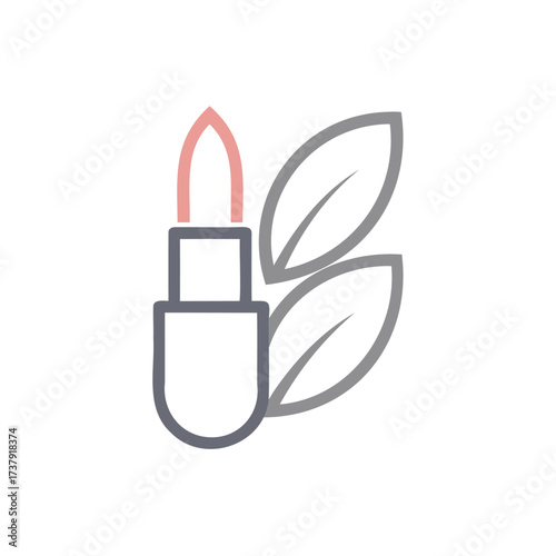Natural lipstick icon with leaves symbolizing organic beauty