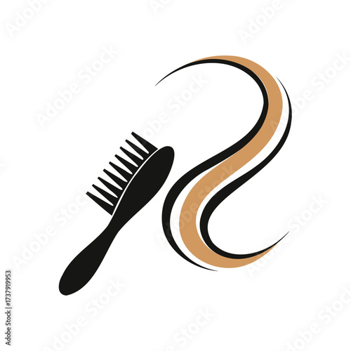 Stylized hair brush and flowing strands logo