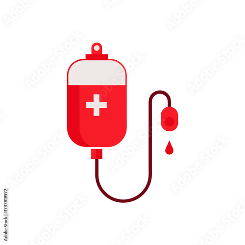 Illustration of blood donation bag with tube on transparent background
