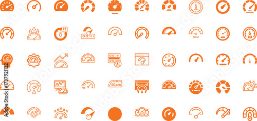 A Collection of Orange Speedometer and Gauge Icons on a White Background