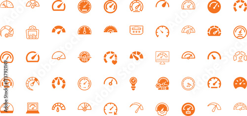 A Collection of Orange Speedometer and Gauge Icons on a White Background