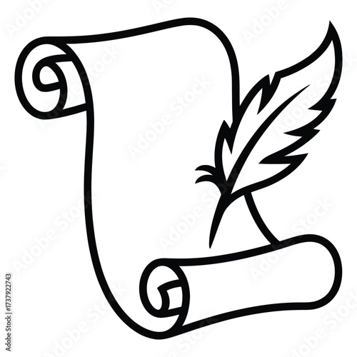 Scroll and quill pen for writing and history