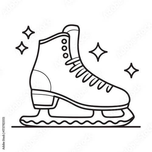 Sparkling Figure Ice Skate Black and White Line Art Drawing Vector Illustration