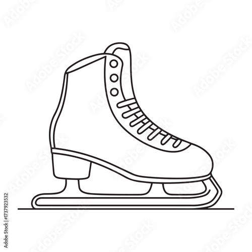 Line Art Outline Illustration of a Ice Skate or Hockey Boot for Winter Sports and Christmas Activity Coloring Pages