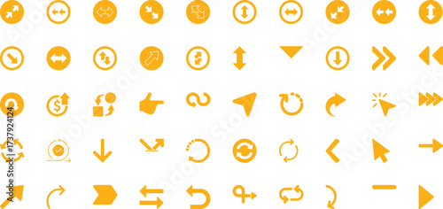 Collection of Yellow Arrow and Navigation Icons on White Background