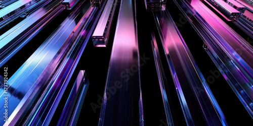 Abstract lines shine on black background. For tech visuals or presentations
