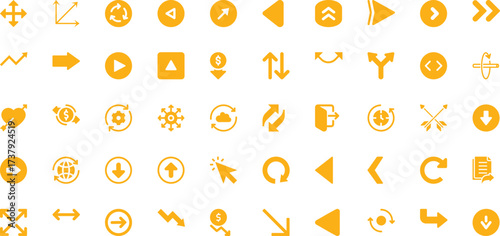 Collection of Yellow Arrows and Navigation Icons on White Background