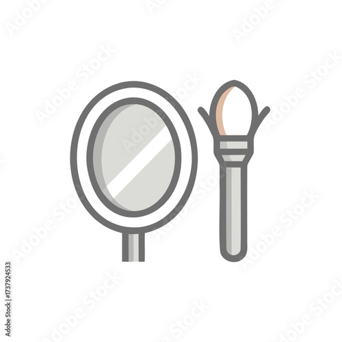 Handheld mirror and makeup brush icon for beauty and cosmetics