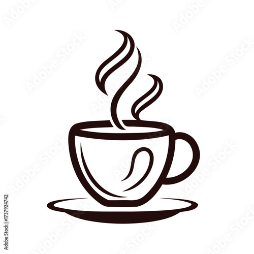 Steaming coffee cup with swirling steam on a saucer