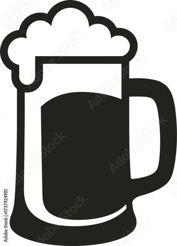 Black and white icon of a beer mug with frothy head beverage drink