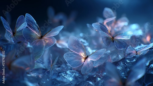 Luminous Butterflies Trapped Inside Frozen Ice Sur