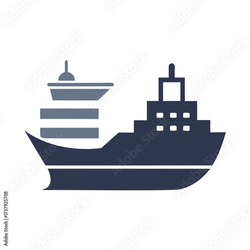 Stylized icon of a cargo ship at sea