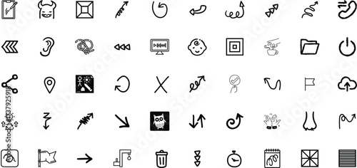 Diverse Hand-Drawn Icons: Arrows, Symbols, and Objects