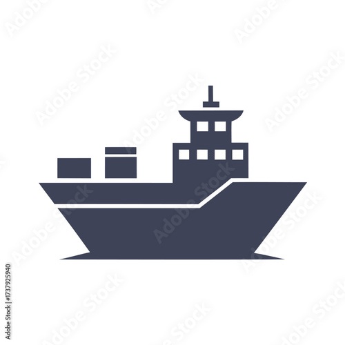 Stylized icon of a cargo ship with shipping containers