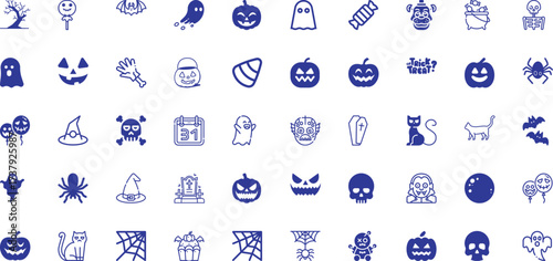 Halloween Icons: Ghosts, Pumpkins, Spiders, and More - A Spooky Collection