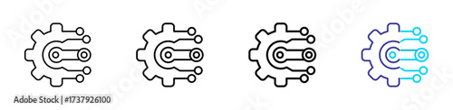 Minimalist AI automation icon with line variations, two-tone style, representing machine efficiency, workflow optimization, and smart process control. Perfect for tech, AI, and automation design 