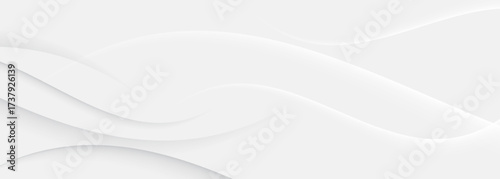 3D white geometric abstract background overlap layer on bright space with waves decoration. Minimalist modern graphic design element cutout style concept for banner, flyer, card, or brochure cover