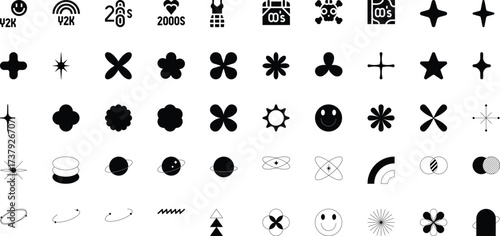 Y2K & 2000s Aesthetic Icon Set: Stars, Flowers, Planets, and Smiles