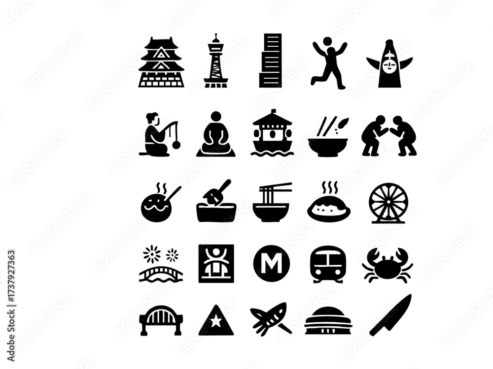 Fototapeta premium Osaka and Kansai culture icon set illustration