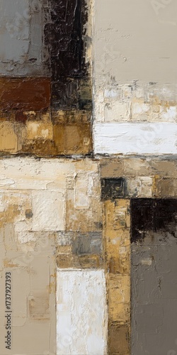 Abstract painting using mixed textures and neutral colors for a wall decor