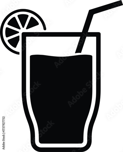 Glass Of Drink With Lemon Slice And Straw Icon On White Background beverage cocktail