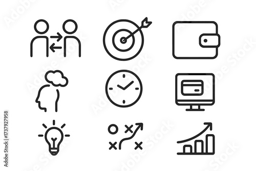 Business strategy symbols illustrating collaboration, planning, and growth in personal finance management and decision-making