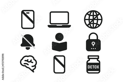 Visual elements representing digital detox featuring devices, health symbols, and personal well-being focus