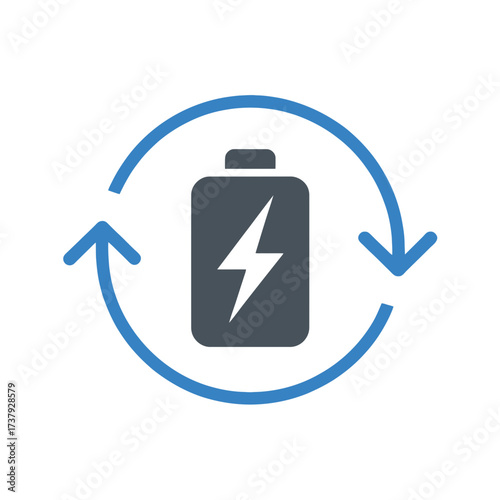 Battery with recycle arrows symbolizes renewable energy, sustainability, and ecofriendly power solutions