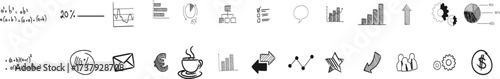 Business startup set with doodle line style vector, Startup and innovation line icons pack. Editable stroke, scalable symbols, modern collection. Vector illustration.