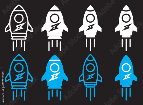 Startup icon graphic set. trendy stroke line.   icon concept. graphic design. rocket icon on white background. Editable stroke