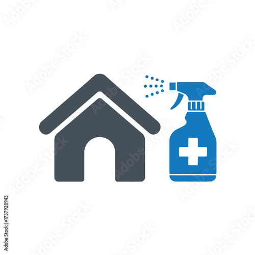 Illustration of a house being disinfected with a spray bottle