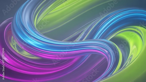 Abstract swirling ribbons of light in vibrant blue pink and green colors