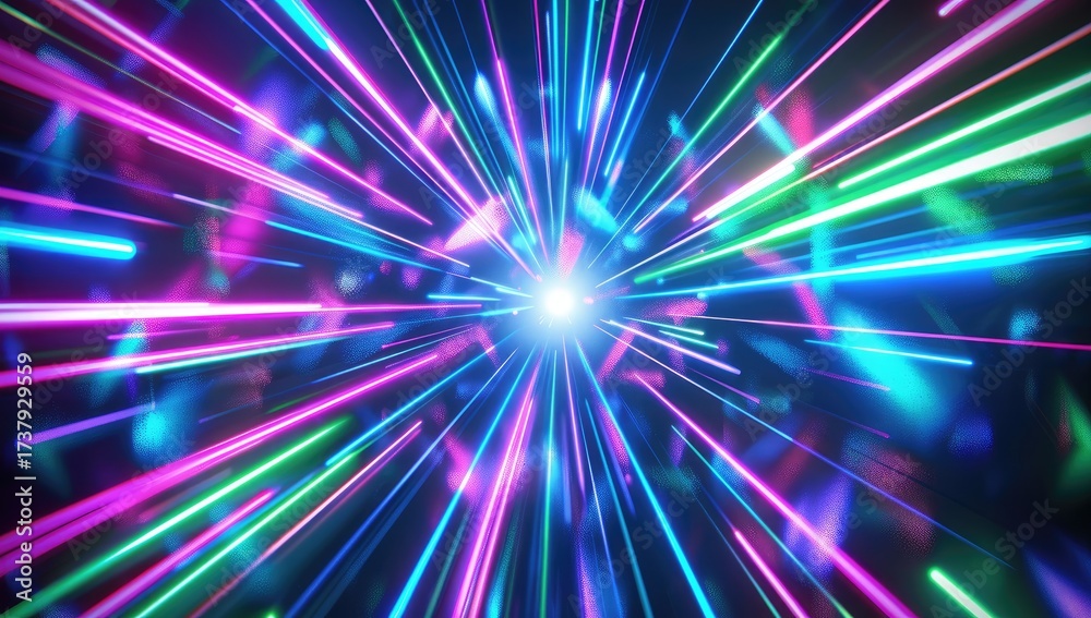 Fototapeta premium Abstract speed motion of light trails radiating. Backlit glow. Backdrop use