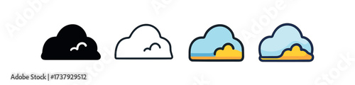 Vector icon snow drift same pose same proportions four styles black solid glyph outline minimal flat multicolor filled cartoon flat shaded.