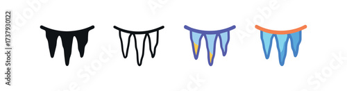 Vector icon icicle garland same pose same proportions four styles black solid glyph outline minimal flat multicolor filled cartoon flat shaded.