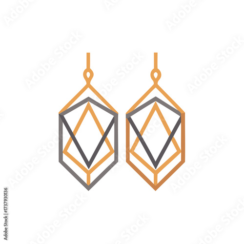 Geometric hexagonal dangle earrings with gold and gray lines