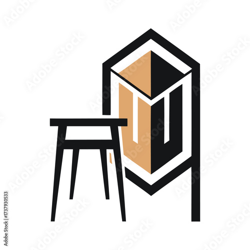 Abstract geometric representation of a stool and a cabinet