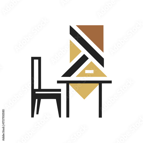 Modern abstract art displayed on a table with a chair