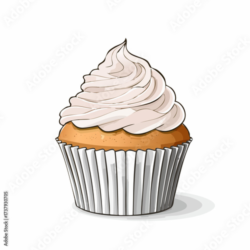 A delicious cupcake with a swirl of creamy frosting, presented in a paper liner.