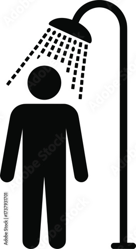 Person standing under a shower icon with water falling showering bathing