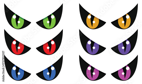 Different colors eye icon set halloween isolated on white background.